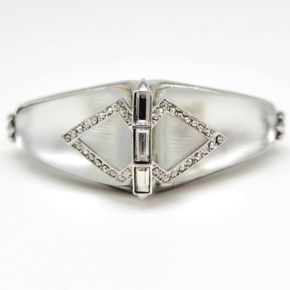 Alexis Bittar Clear Lucite + Diamond Swarovski Crystal Art Deco Bangle Bracelet